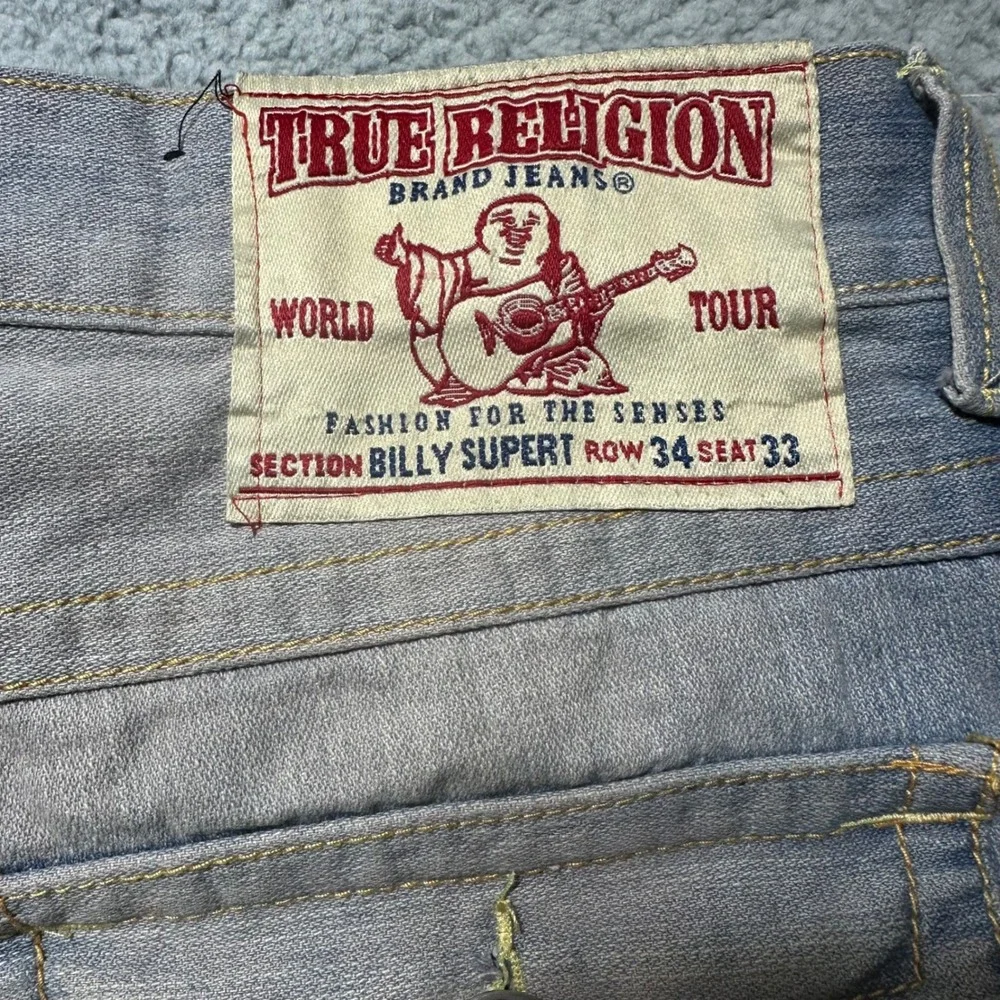 True Religion Billy Super T Jeans Men‎ 34 USA Made Distressed Light Wash Flap
